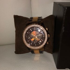 Michael Kors Tortoise Rhinestone Rose tone watch